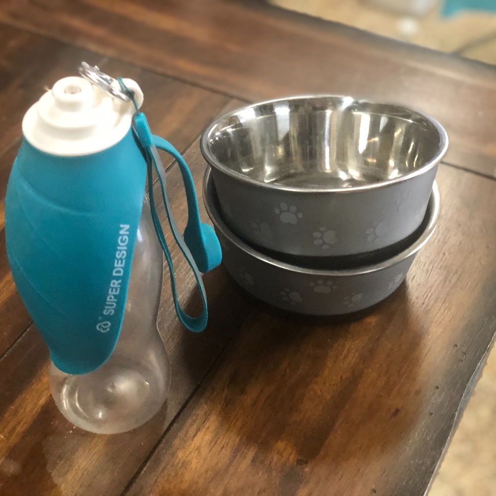 Dog bowls and Water bottle